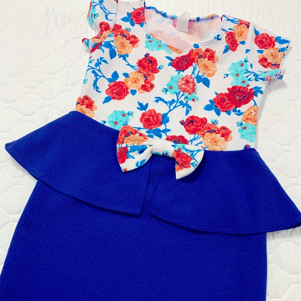 Girls Dress Size 7-8 Color Royal Blue and Flowers Pattern